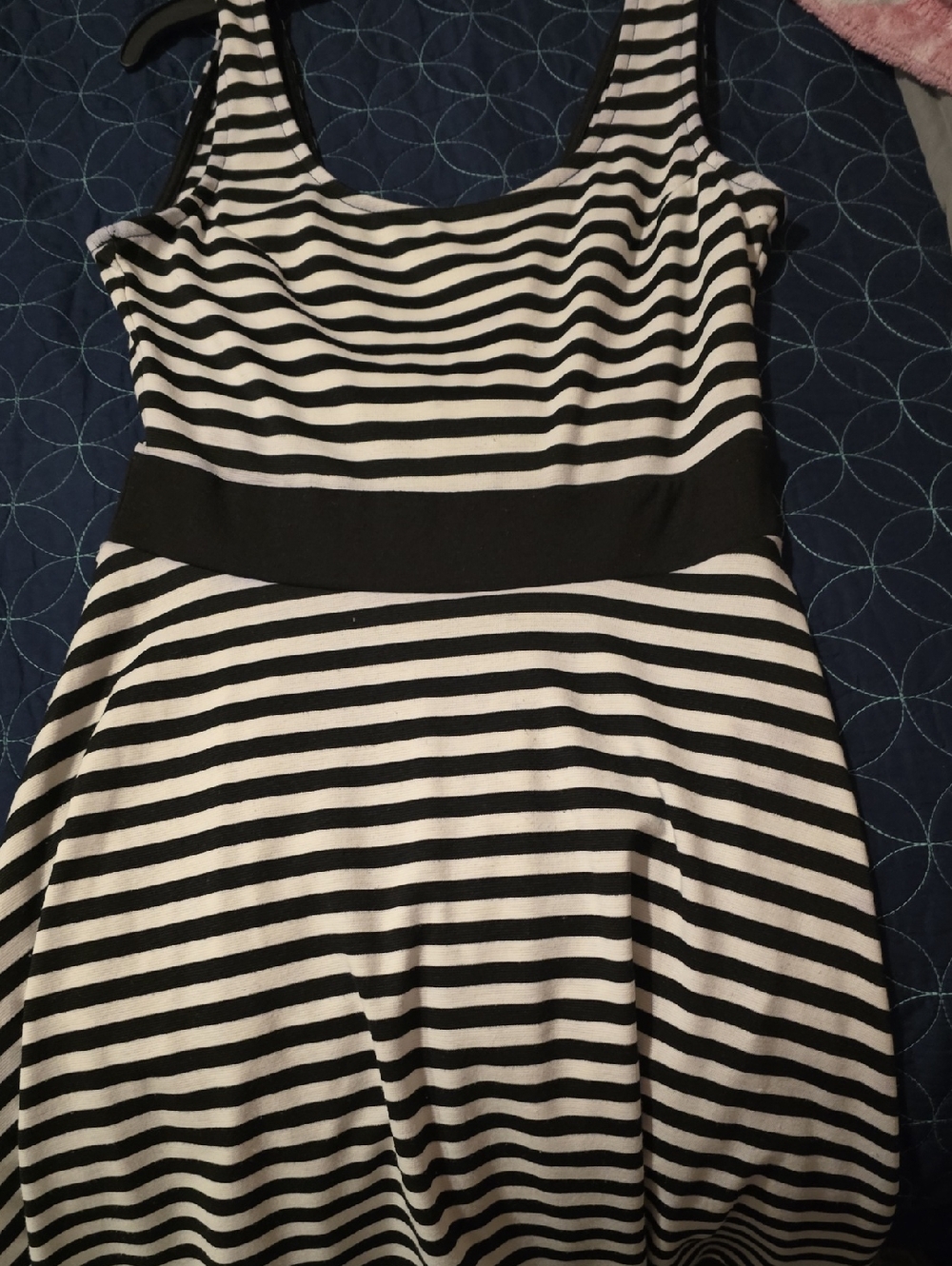 Solemio Black and White Striped Sleeveless Dress